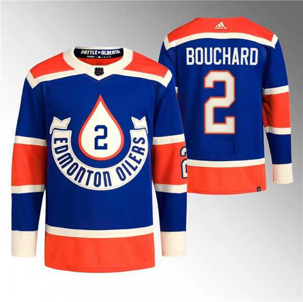 Mens Edmonton Oilers #2 Evan Bouchard 2023 Royal Heritage Classic Primegreen Stitched Jersey Dzhi->->NHL Jersey